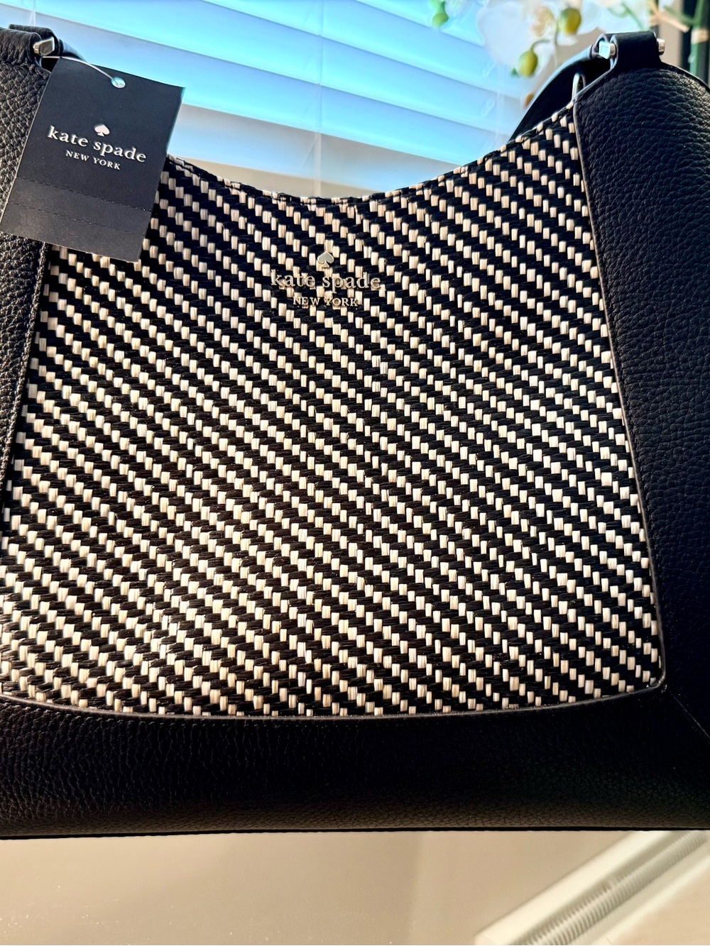 kate spade Lena  Black/Cream  Woven Shoulder Bag NWT